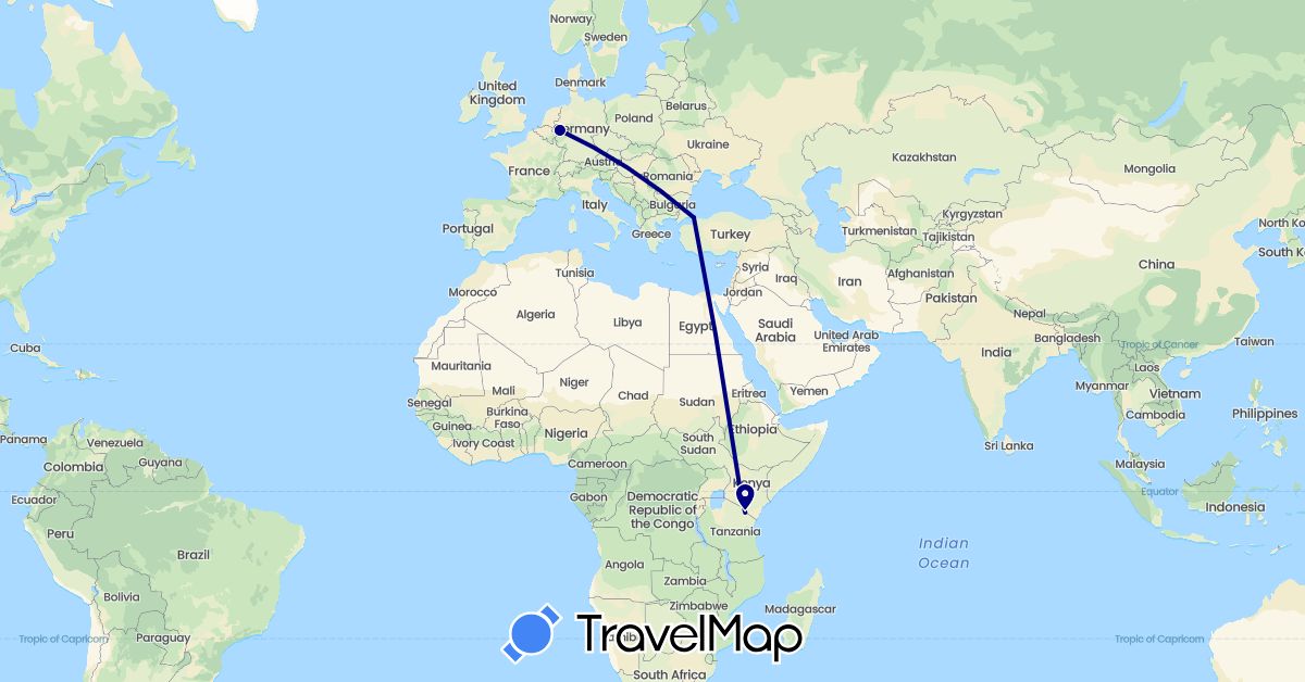 TravelMap itinerary: driving in Germany, Kenya, Turkey, Tanzania (Africa, Asia, Europe)